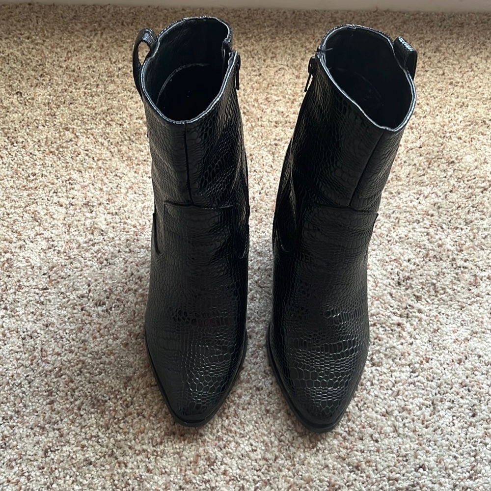 Black snake-embossed booties